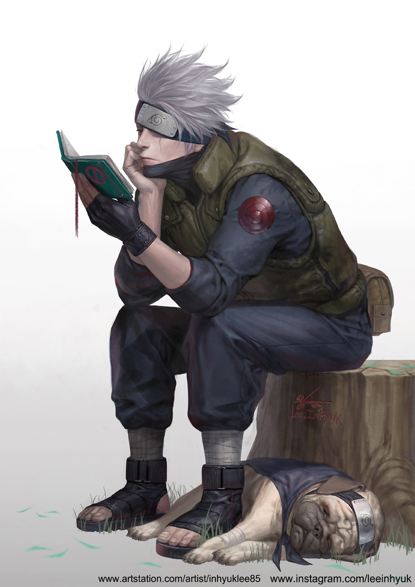 hatake kakashi and pakkun (naruto) drawn by in-hyuk_lee