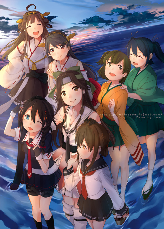 shigure, kongou, inazuma, shigure kai ni, haruna, and 4 more (kantai collection) drawn by ume_(plumblossom)