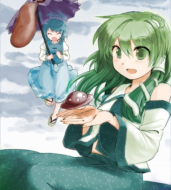 kochiya sanae and tatara kogasa (touhou) drawn by ariori_haberi