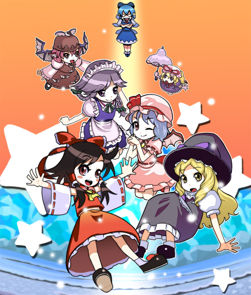 hakurei reimu, kirisame marisa, remilia scarlet, izayoi sakuya, cirno, and 2 more (touhou) drawn by igarashi_(igarashi_naoto)