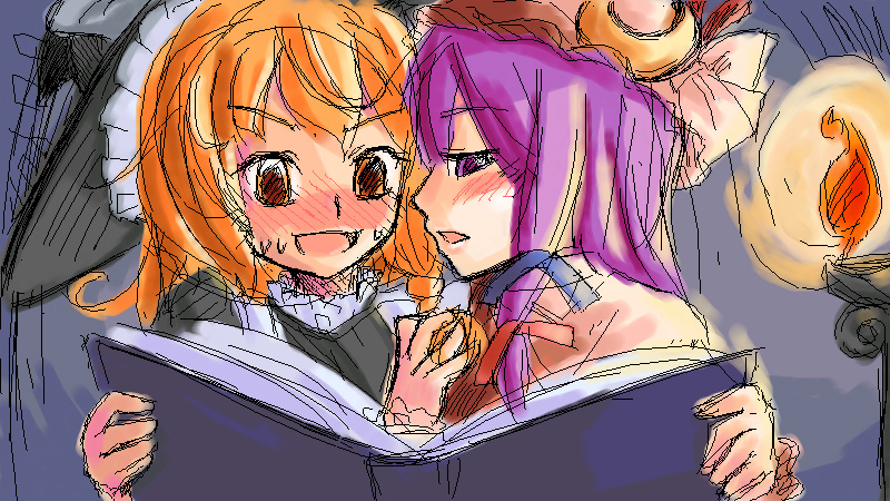 kirisame marisa and patchouli knowledge (touhou) drawn by mayuge_inu