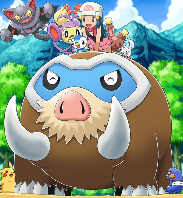 pikachu, dawn, piplup, pachirisu, buneary, and 4 more (pokemon) drawn by pokemoa