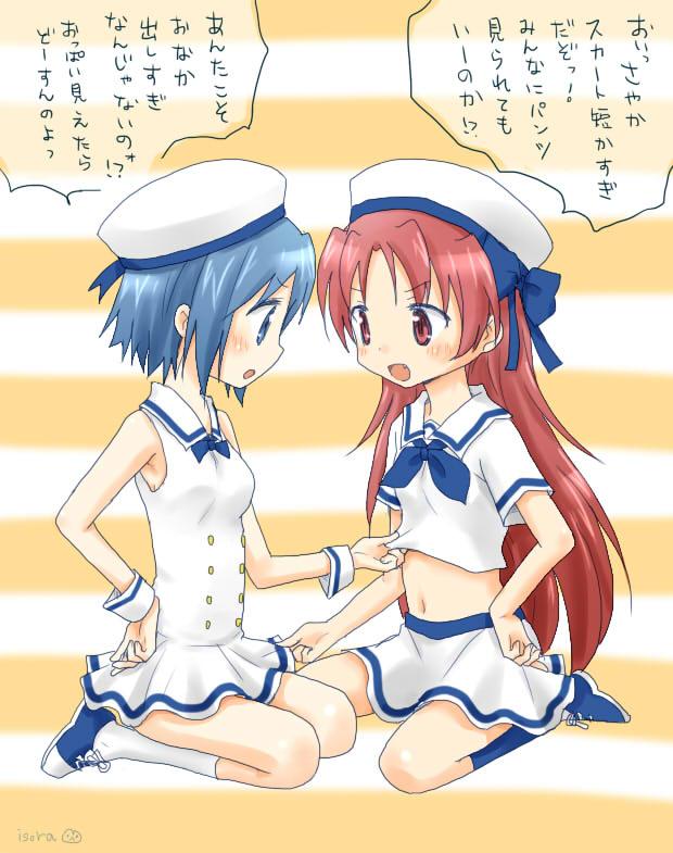 miki sayaka and sakura kyoko (mahou shoujo madoka magica) drawn by isora