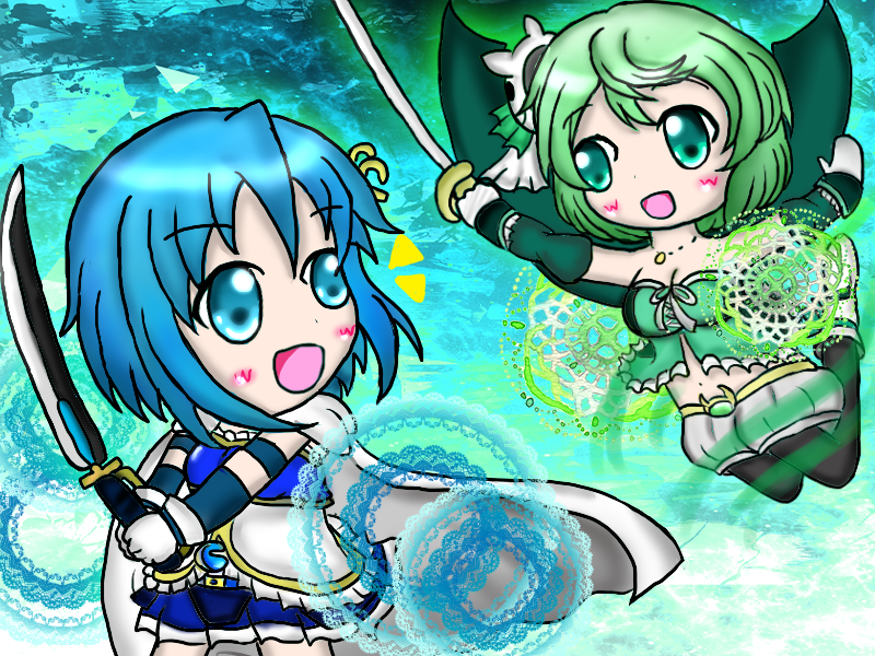 miki sayaka and undo pia (mahou shoujo madoka magica and 1 more) drawn by chiyapinu