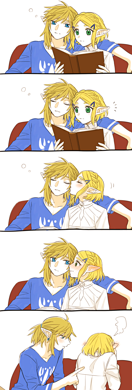 link and princess zelda (the legend of zelda and 1 more) drawn by shijima_(4jima)