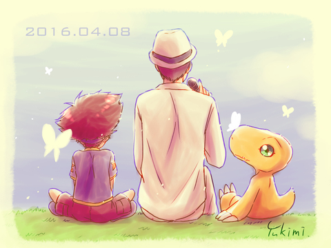 yagami taichi, agumon, and wada kouji (digimon and 2 more) drawn by yukimi_(kurumi-no-naruki)
