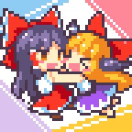 hakurei reimu and ibuki suika (touhou) drawn by kumamoto_(bbtonhk2)