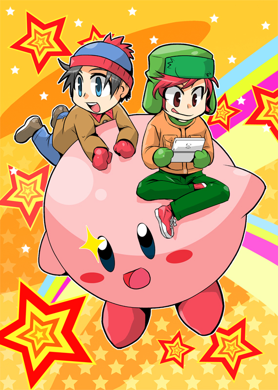 kirby, stan marsh, and kyle broflovski (kirby and 1 more) drawn by sakurapanda