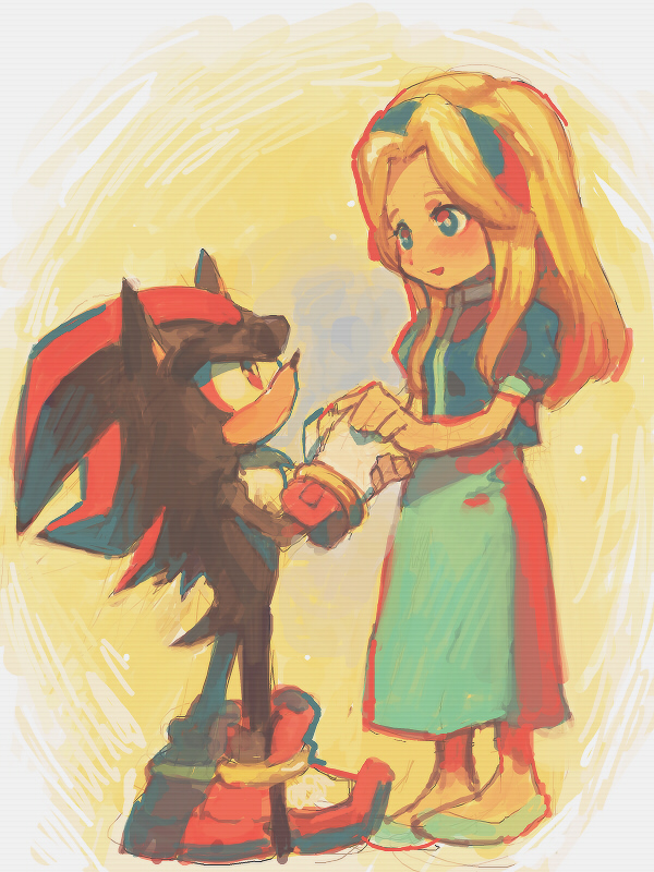 shadow the hedgehog and maria robotnik (sonic) drawn by aoki_(fumomo)