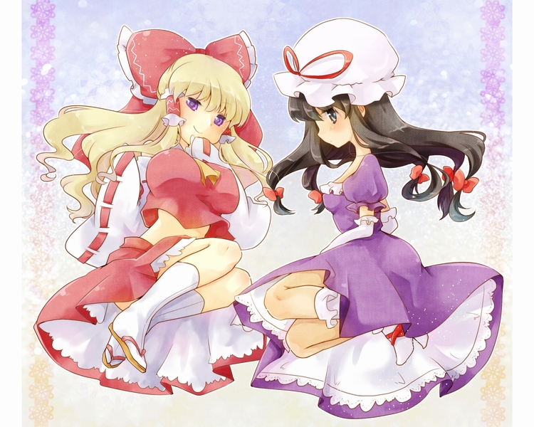 hakurei reimu and yakumo yukari (touhou) drawn by sen1986