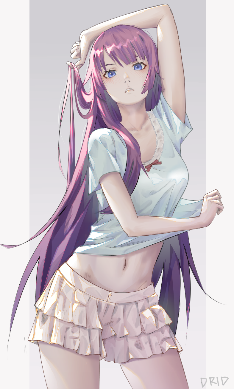 senjougahara hitagi (monogatari and 1 more) drawn by drid