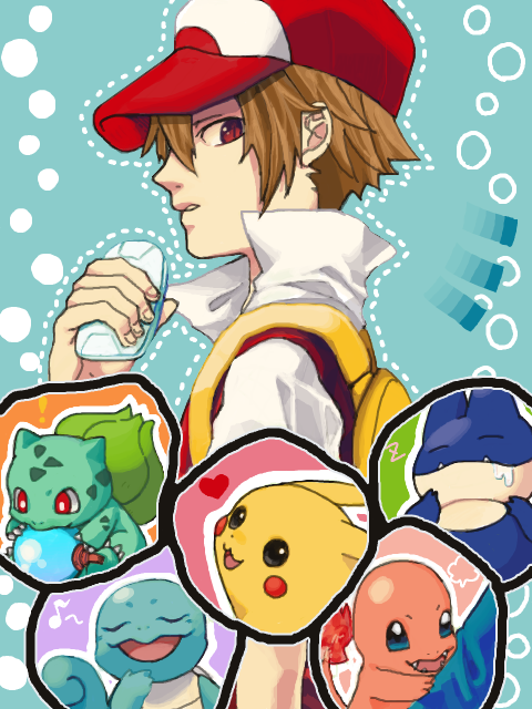 pikachu, red, bulbasaur, squirtle, charmander, and 1 more (pokemon and 1 more) drawn by gyagu