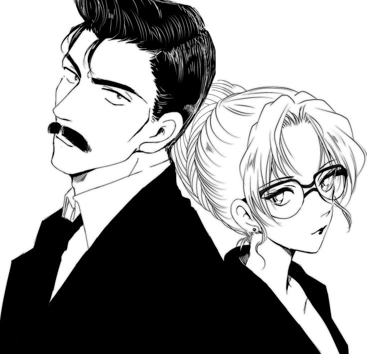 mouri kogoro and kisaki eri (meitantei conan) drawn by rio_raspberry