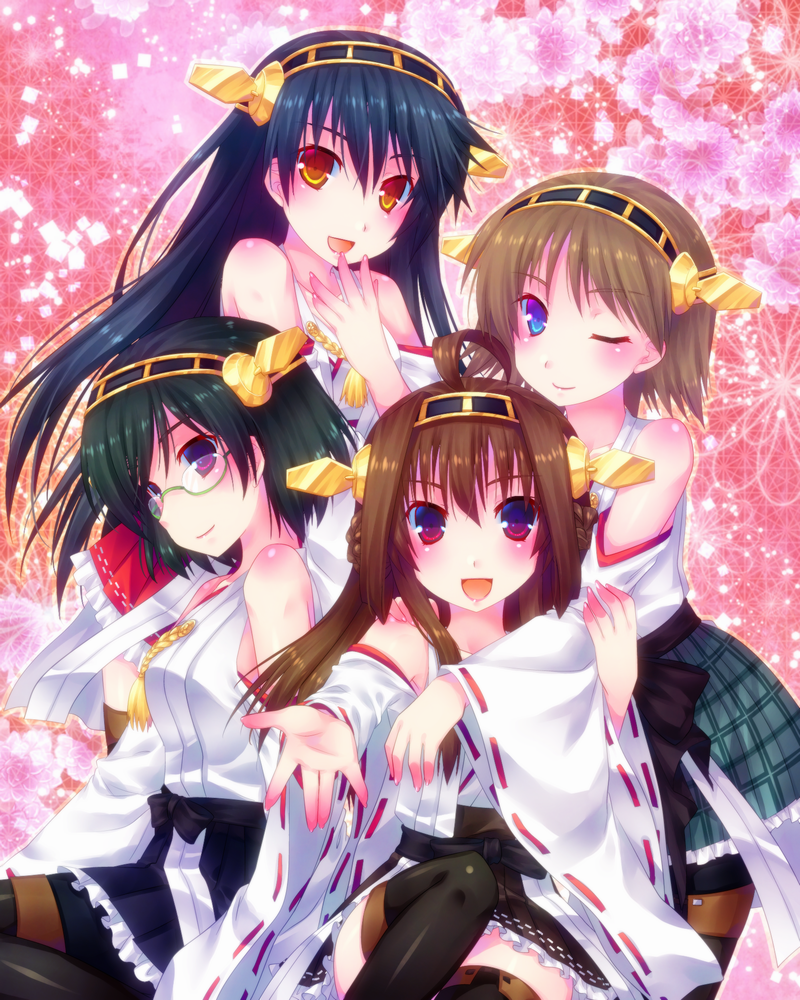 kongou, haruna, hiei, and kirishima (kantai collection) drawn by door_to_heaven