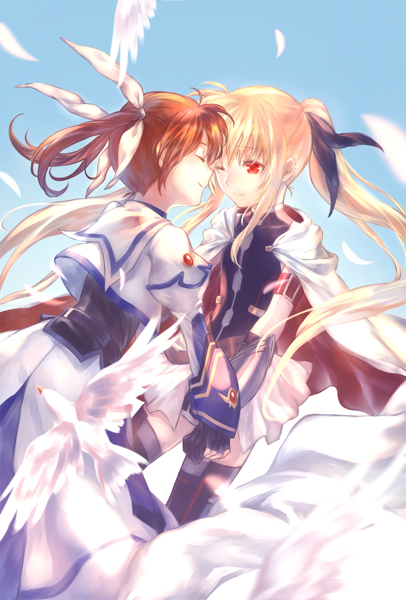 fate testarossa and takamachi nanoha (lyrical nanoha and 3 more) drawn by azmodan