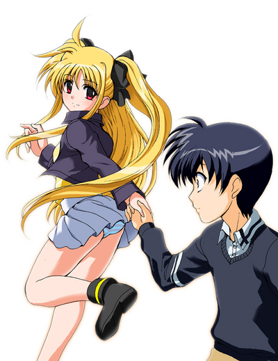 fate testarossa and chrono harlaown (lyrical nanoha and 2 more) drawn by g-tetsu