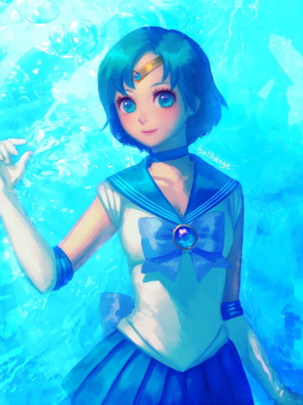 mizuno ami and sailor mercury (bishoujo senshi sailor moon) drawn by bellhenge