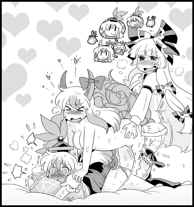 fujiwara no mokou, kamishirasawa keine, and ex-keine (touhou) drawn by bon_(rump)