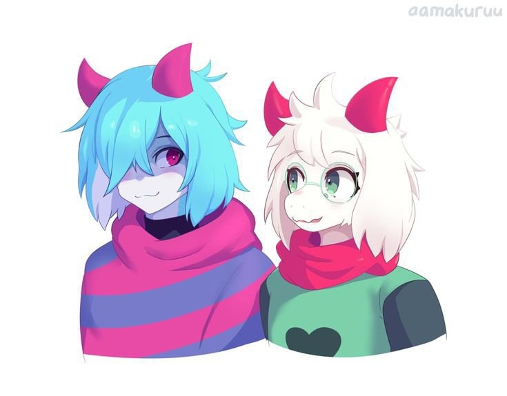 frisk and ralsei (undertale and 1 more) drawn by aamakuruu