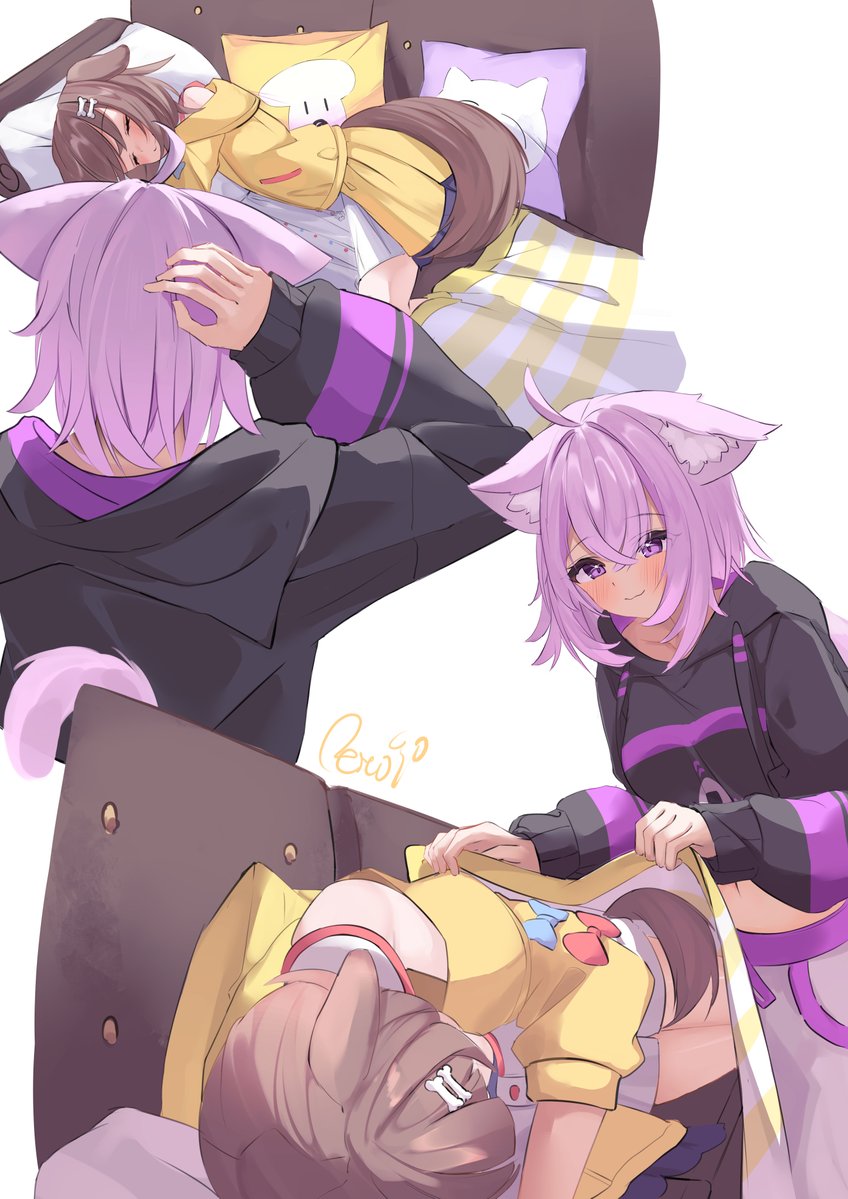 nekomata okayu and inugami korone (hololive) drawn by reitou_mkn