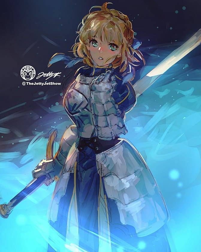 artoria pendragon and saber (fate and 2 more) drawn by jet_kimchrea