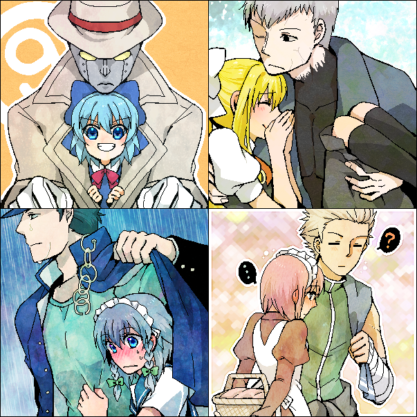izayoi sakuya, cirno, kujo jotaro, kamio misuzu, hisui, and 3 more (touhou and 10 more) drawn by kuroneko_(44yen)