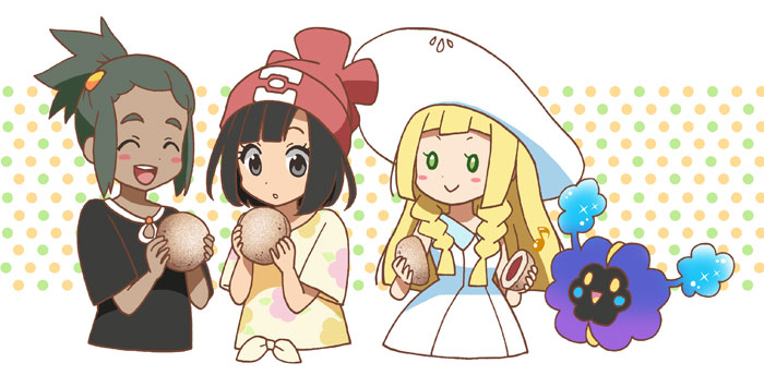 lillie, selene, hau, and cosmog (pokemon and 1 more) drawn by akino_nogako