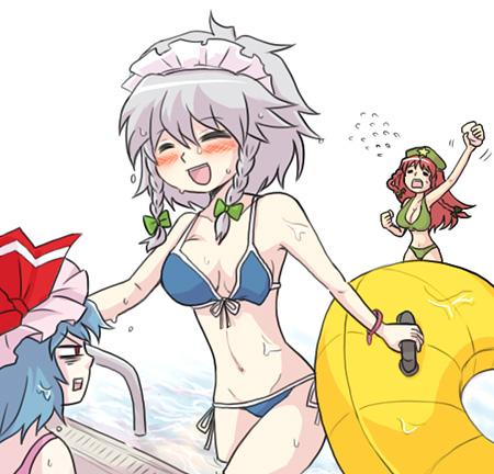 remilia scarlet, izayoi sakuya, and hong meiling (touhou) drawn by kty_(04)