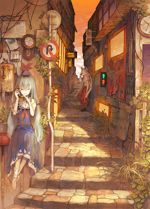 fujiwara no mokou and kamishirasawa keine (touhou) drawn by bonnou-s-rice