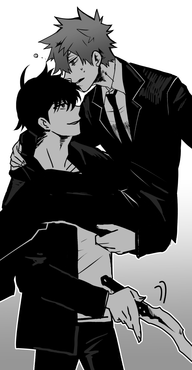 sung jin-woo and kang tae-shik (solo leveling) drawn by hiyomon