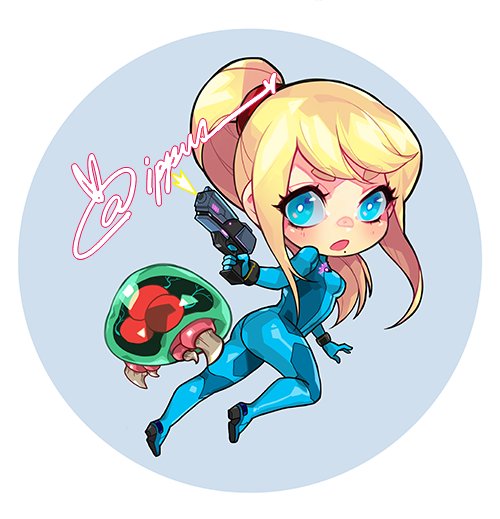 samus aran, metroid, and metroid larva (metroid) drawn by ippus