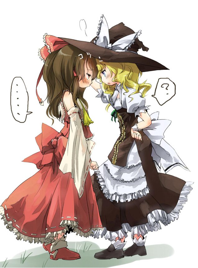 hakurei reimu and kirisame marisa (touhou and 1 more) drawn by taker_(flamestorm)