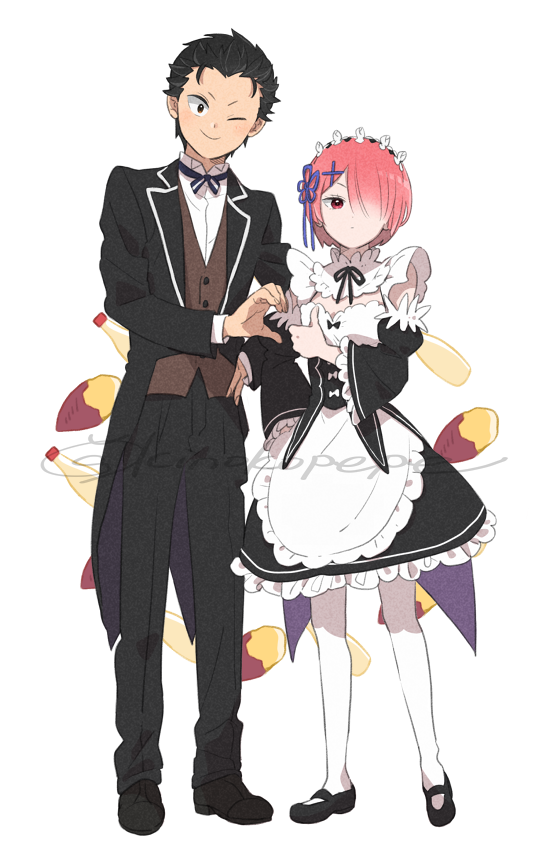 ram and natsuki subaru (re:zero kara hajimeru isekai seikatsu) drawn by tukemono6