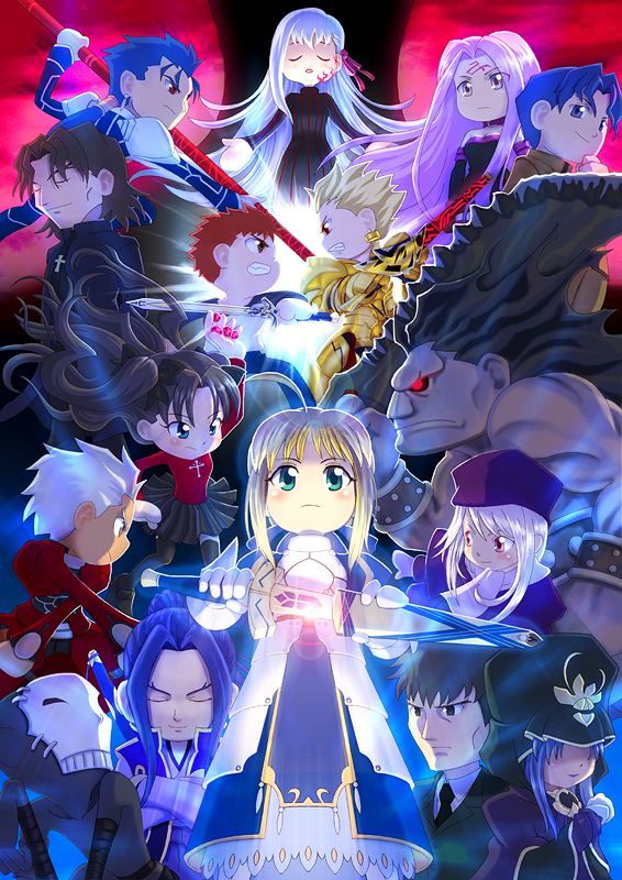 artoria pendragon, saber, tohsaka rin, illyasviel von einzbern, gilgamesh, and 12 more (fate and 2 more) drawn by 5-dimensional_skaters