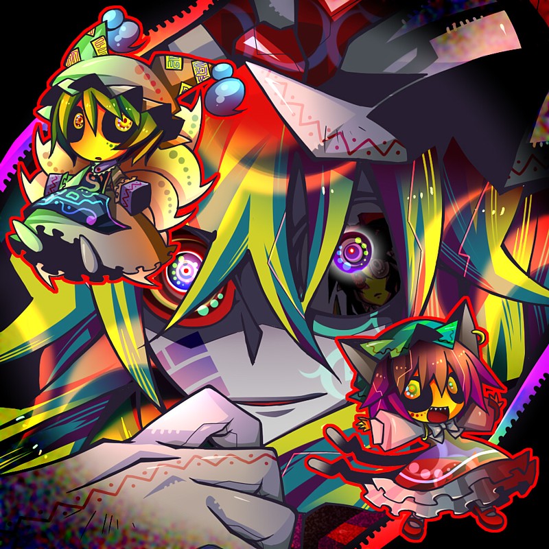 hakurei reimu, yakumo yukari, yakumo ran, and chen (touhou) drawn by senmu_(0107)