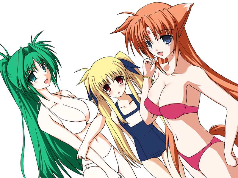 fate testarossa, arf, and lindy harlaown (lyrical nanoha and 1 more) drawn by yamaura_tamaki