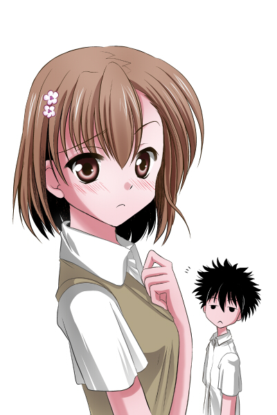 misaka mikoto and kamijou touma (toaru majutsu no index and 1 more) drawn by derika