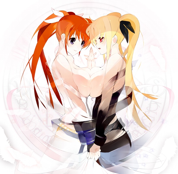 fate testarossa and takamachi nanoha (lyrical nanoha and 1 more) drawn by kaede_(sayappa)