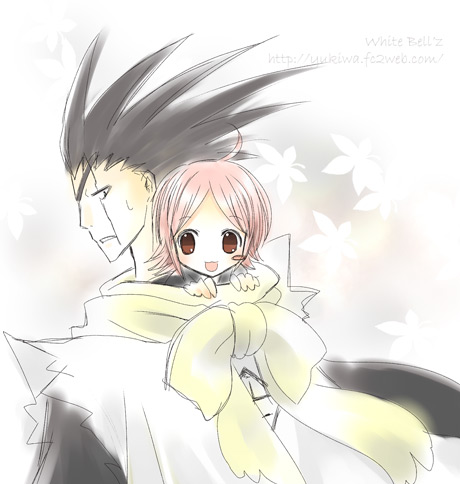 zaraki kenpachi and kusajishi yachiru (bleach) drawn by shima_yukiwa