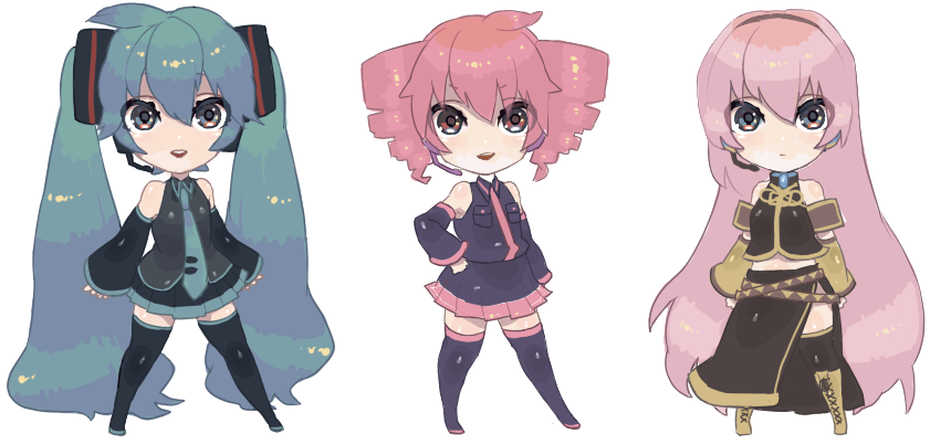 hatsune miku, megurine luka, and kasane teto (vocaloid and 1 more) drawn by rocb