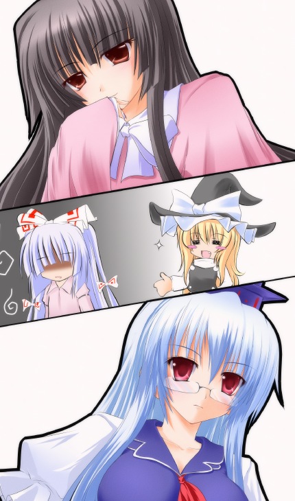 kirisame marisa, fujiwara no mokou, kamishirasawa keine, and houraisan kaguya (touhou) drawn by shirotsuki_kouta