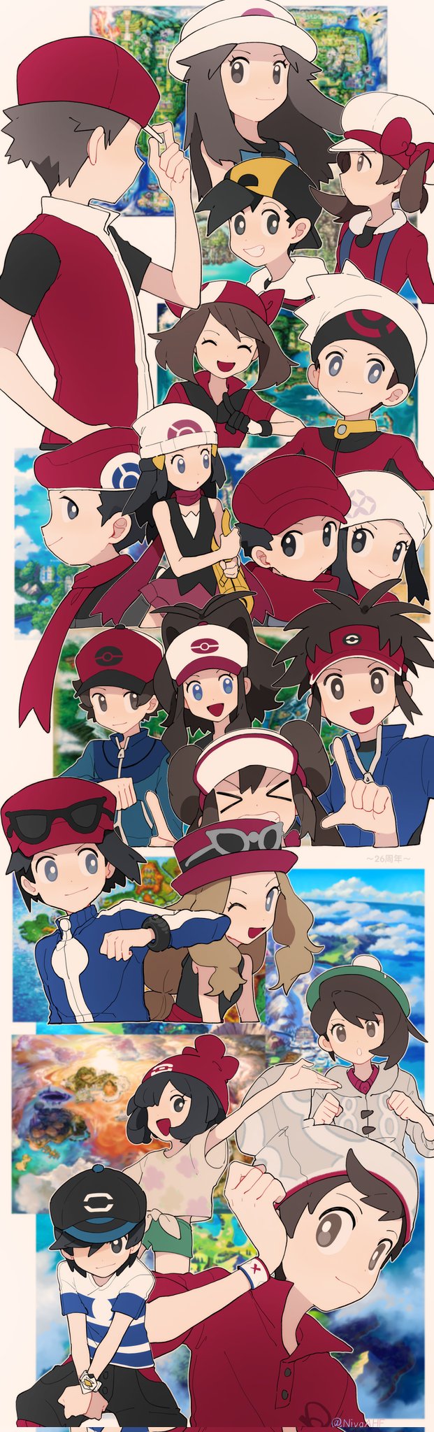 dawn, may, rosa, hilda, gloria, and 15 more (pokemon and 10 more) drawn by jiugong_chi