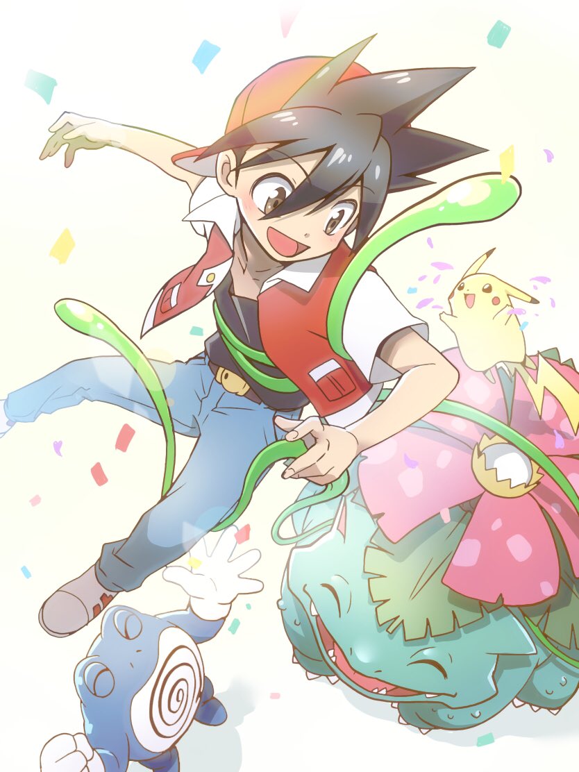pikachu, red, venusaur, pika, and poliwrath (pokemon and 1 more) drawn by nagi_(exsit00)
