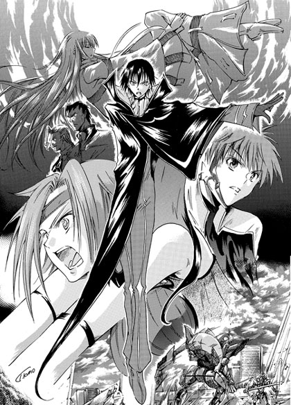 c.c., lelouch vi britannia, kouzuki kallen, kururugi suzaku, toudou kyoushirou, and 1 more (code geass)