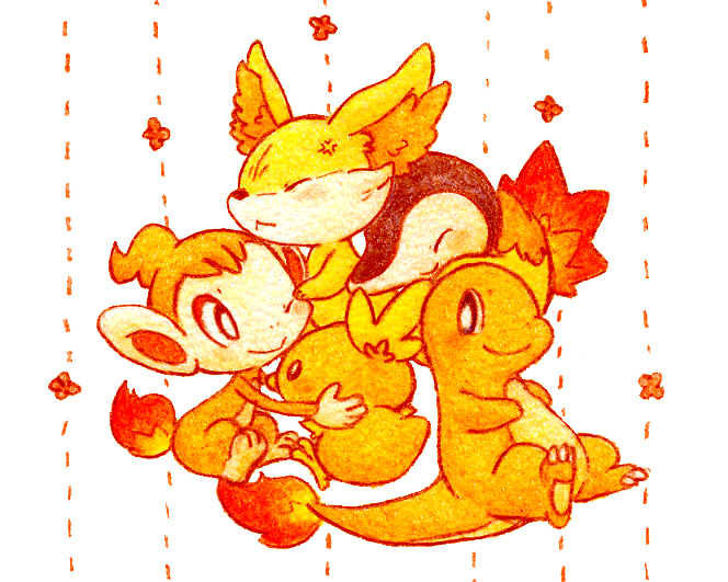 cyndaquil, charmander, torchic, fennekin, and chimchar (pokemon) drawn by riichi_(119253)
