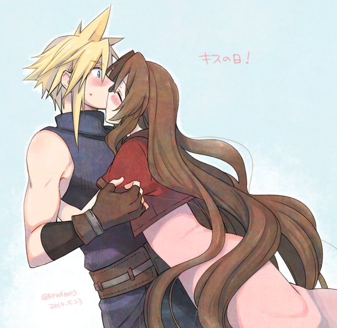 cloud strife and aerith gainsborough (final fantasy and 1 more) drawn by krudears