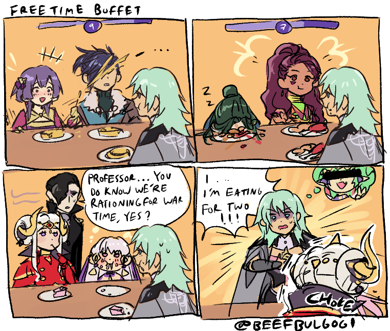 edelgard von hresvelg, lysithea von ordelia, bernadetta von varley, female byleth, felix hugo fraldarius, and 4 more (fire emblem and 1 more) drawn by tofucakes