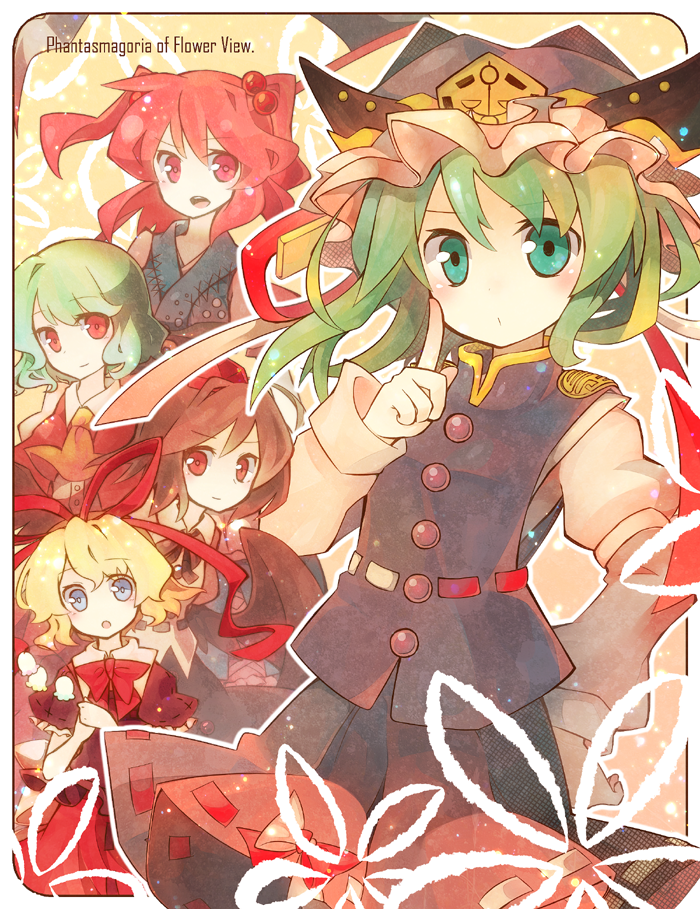 shameimaru aya, kazami yuuka, shiki eiki, onozuka komachi, and medicine melancholy (touhou and 1 more) drawn by fuiyu_(feuille0818)