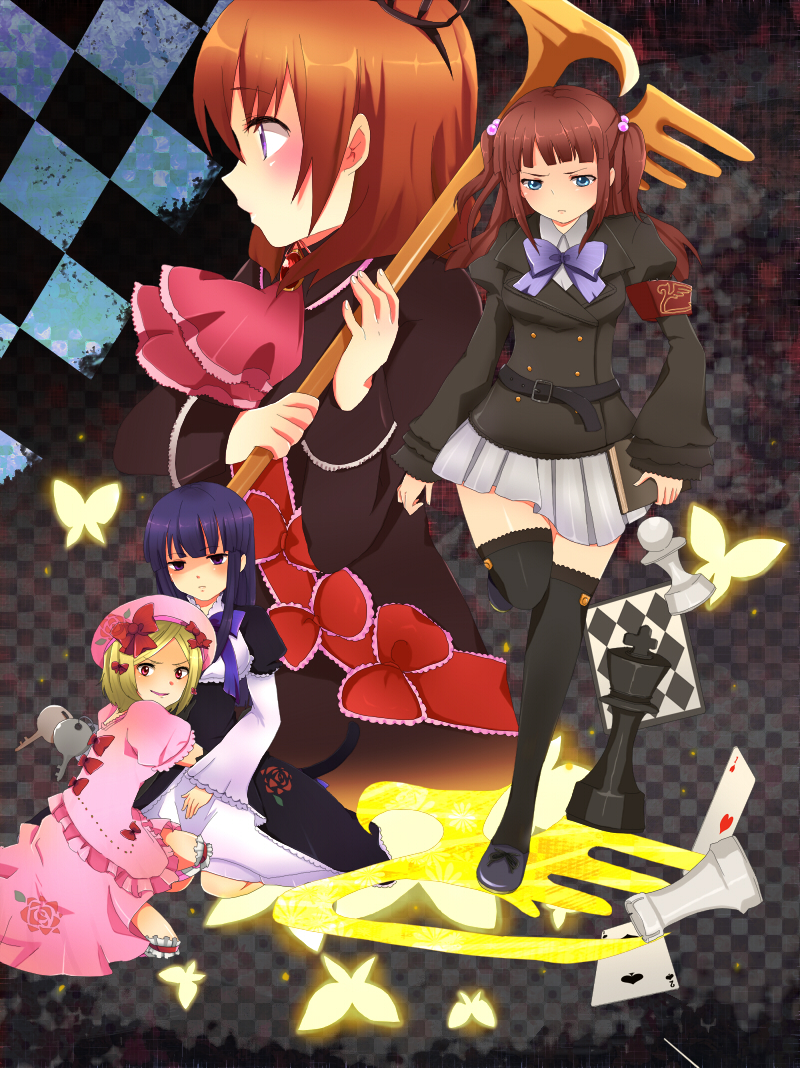 ushiromiya ange, frederica bernkastel, ushiromiya maria, lambdadelta, and maria (umineko no naku koro ni) drawn by sorase_(pixiv_1621029)