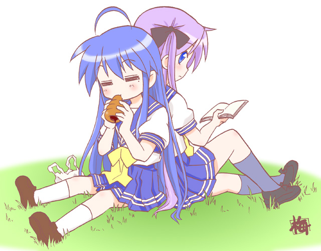 hiiragi kagami and izumi konata (lucky star) drawn by kairakuen_umenoka
